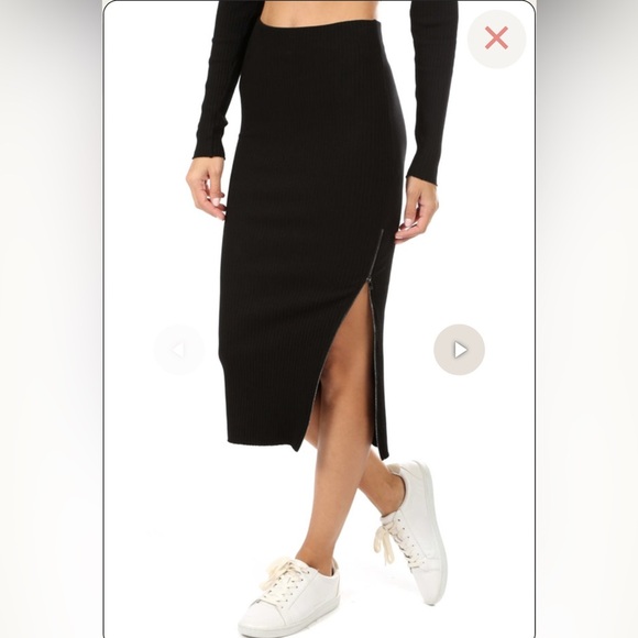 Cotton Citizens Ibiza Black Ribbed Midi Skirt Side Zipper Slit Small - Picture 1 of 10
